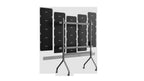 Achterzijde van 135-inch Dahua COB LED-scherm met zwarte panelen op een verrijdbaar zwart metalen statief.
