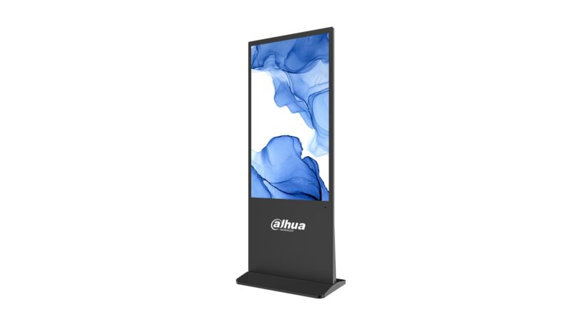 Zwarte 55-inch Dahua staande digital signage display met slank design en helder Full HD LCD-scherm.