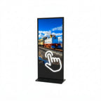Zwarte 55-inch Dahua staande touchscreen display voor digital signage met een strak, professioneel design.