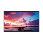 Dahua 98-inch 4K UHD digital signage scherm met dunne zwarte randen en een kleurrijke zonsondergang op het display.