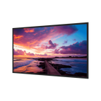 Dahua 98-inch 4K UHD digital signage scherm met slanke zwarte randen en een kleurrijk zonsonderganglandschap.