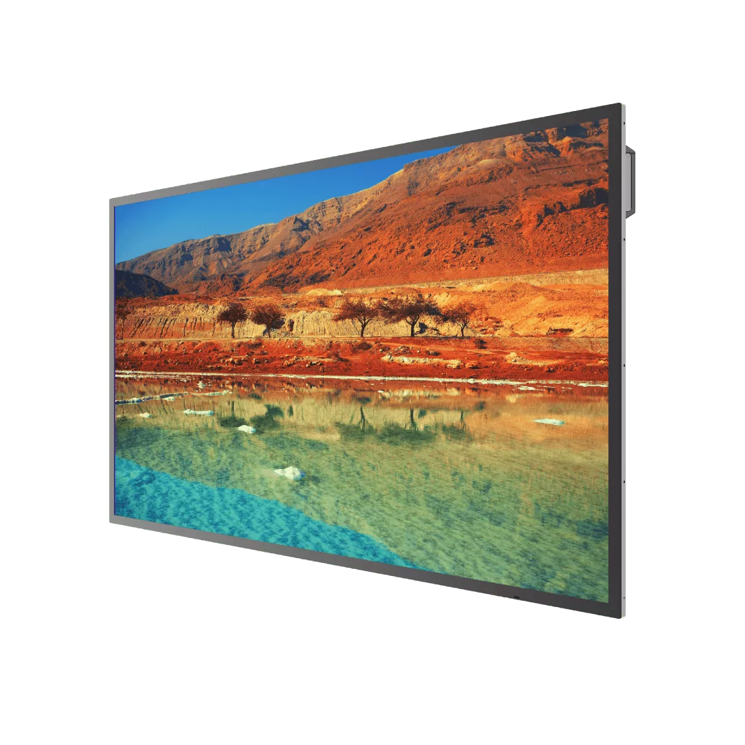 98-inch Dahua 4K UHD digital signage display met slanke zwarte randen en een landschapsfoto op het scherm.