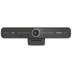 Zwarte Dahua 4K USB-camera met strak, compact design voor professionele videoconferenties op AC en CC displays.